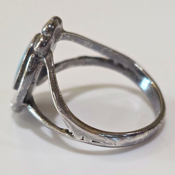 VTG Handmade Southwest Native American Oval Turquoise Sterling Silver Ring 6.25 - Picture 11 of 13